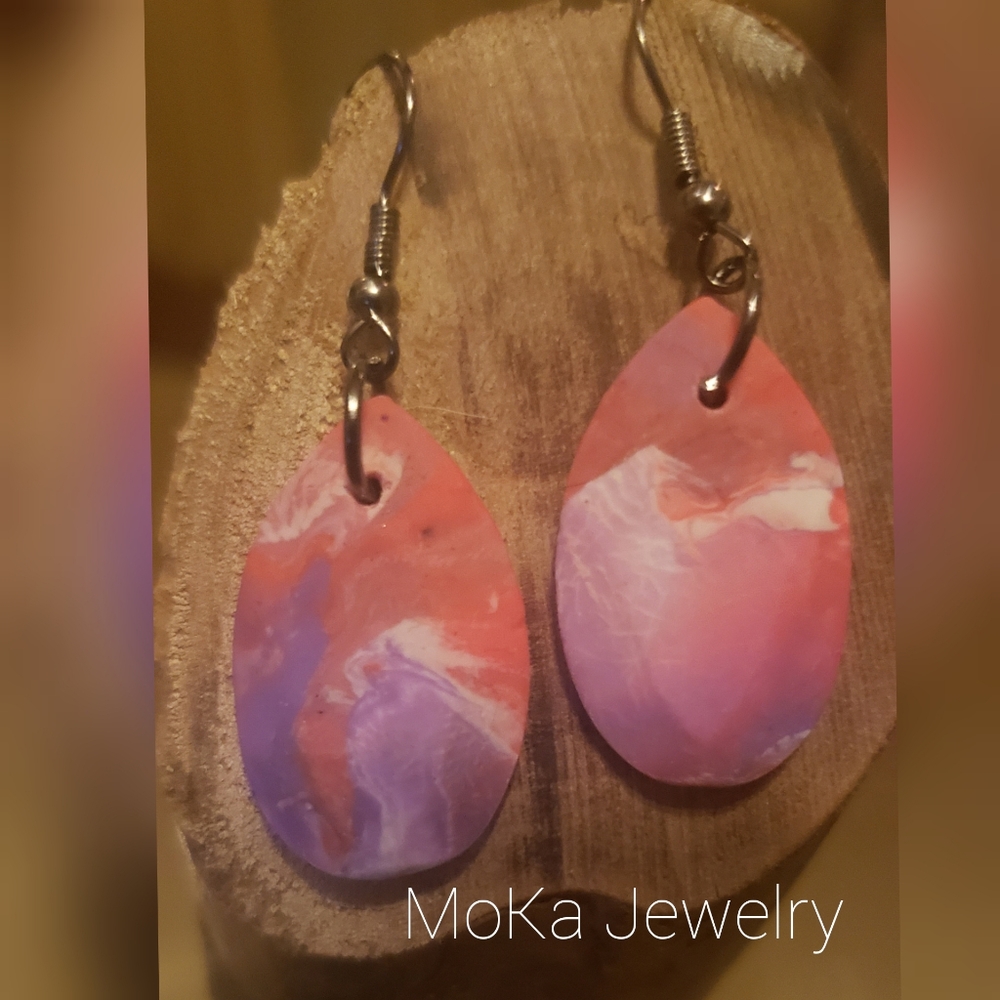 Handmade Polymer Clay Earrings- Sunset Teardrop I